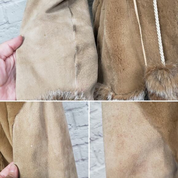 Karen Rizzi Brown Mink Fur Coat Suede Sleeves Drawstring Waist Fits a S/M - Picture 10 of 12